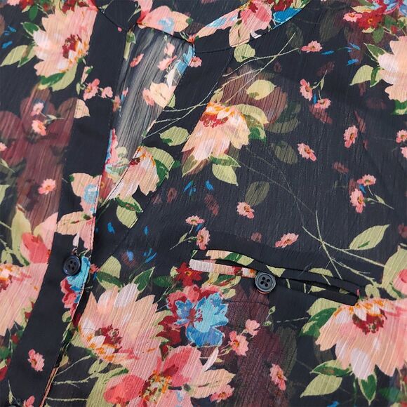 Kut from the Kloth Blouse Womens Large Black Floral Sheer Peasant Festival Boho - Picture 4 of 12